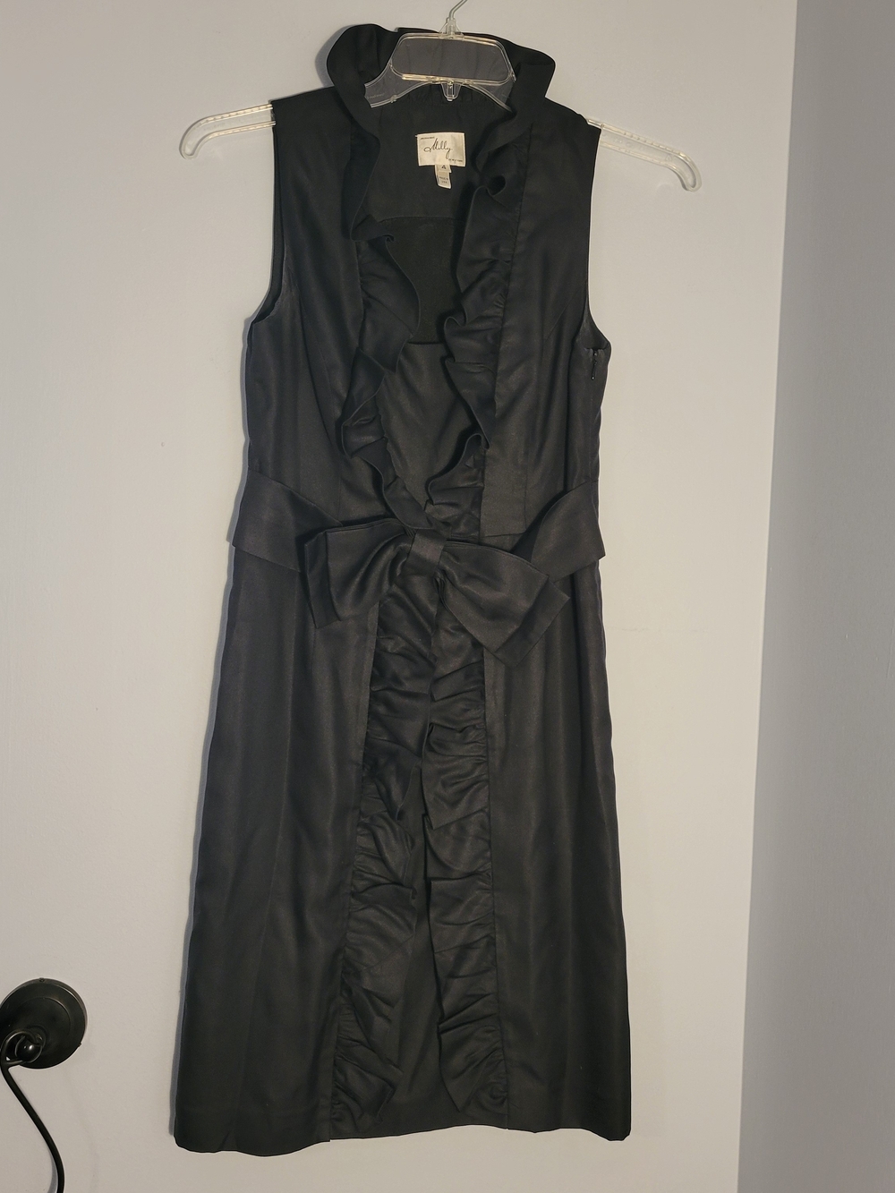 Milly of New York Silk & Wool Black Ruffle Bow Sleeveless Dress Size 4